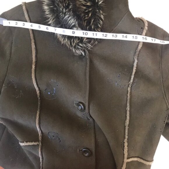 PIZAZZ  Vintage Y2K Faux Fur Shearling Hood Paisley Coat Jacket Cozy Fur Lined L - Picture 12 of 16